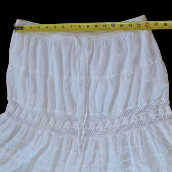 Kim Rogers Boho Skirt Prairie White Tier Skirt Crochet Eyelets Lined Pull On PL - Picture 9 of 14